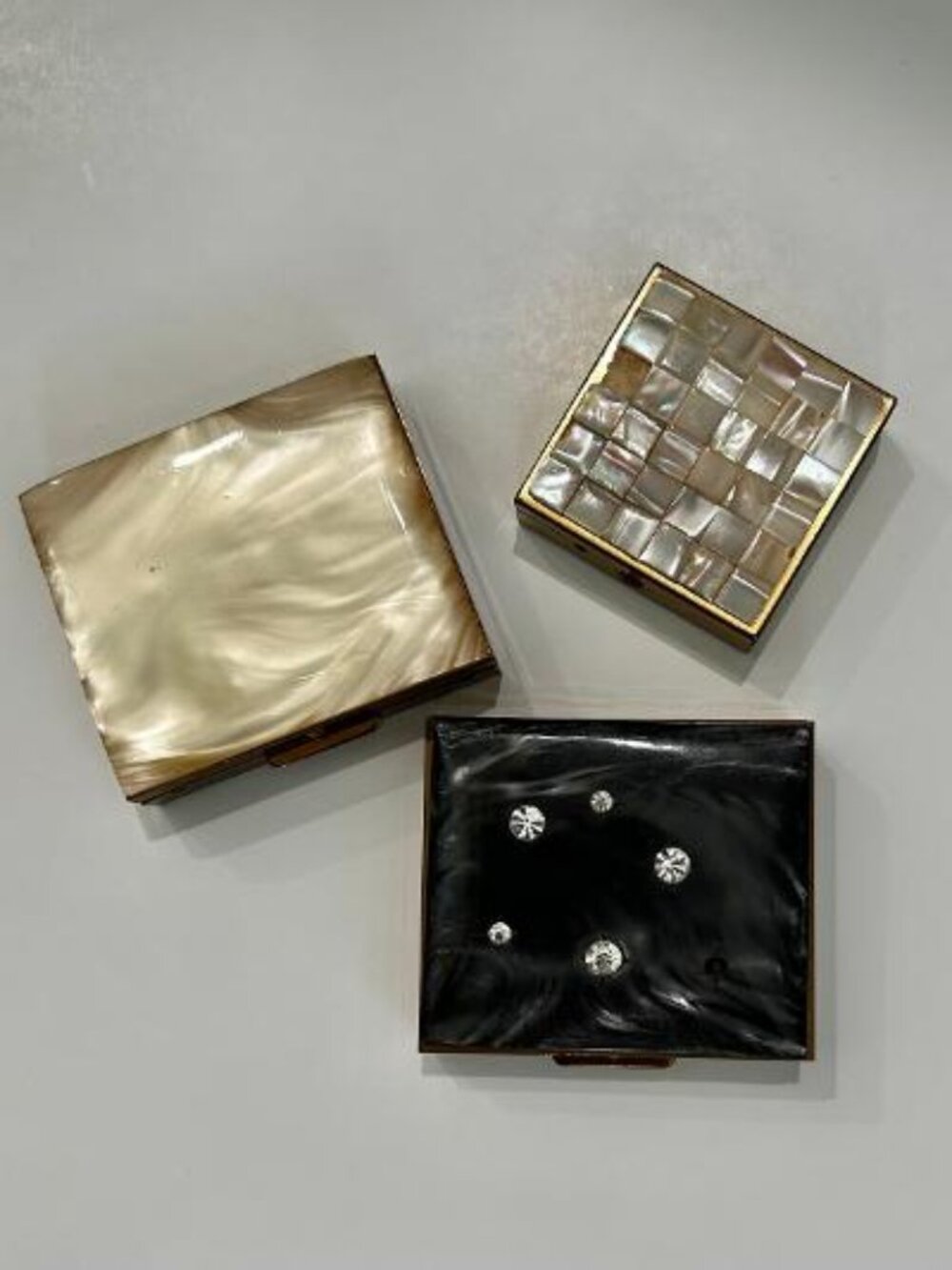 Mother Of Pearl/Brass Boxes Set Of 3